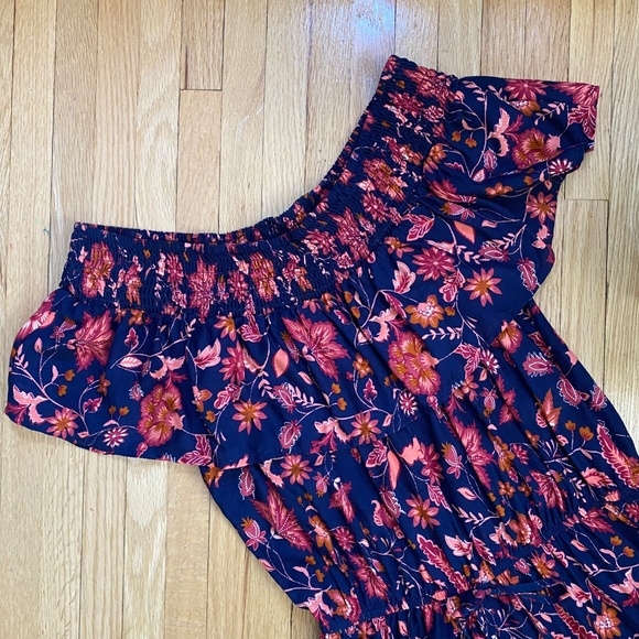 Band of Gypsies Off-Shoulder Drawstring Tassel Waist Boho Floral Romper Size S - Picture 2 of 9